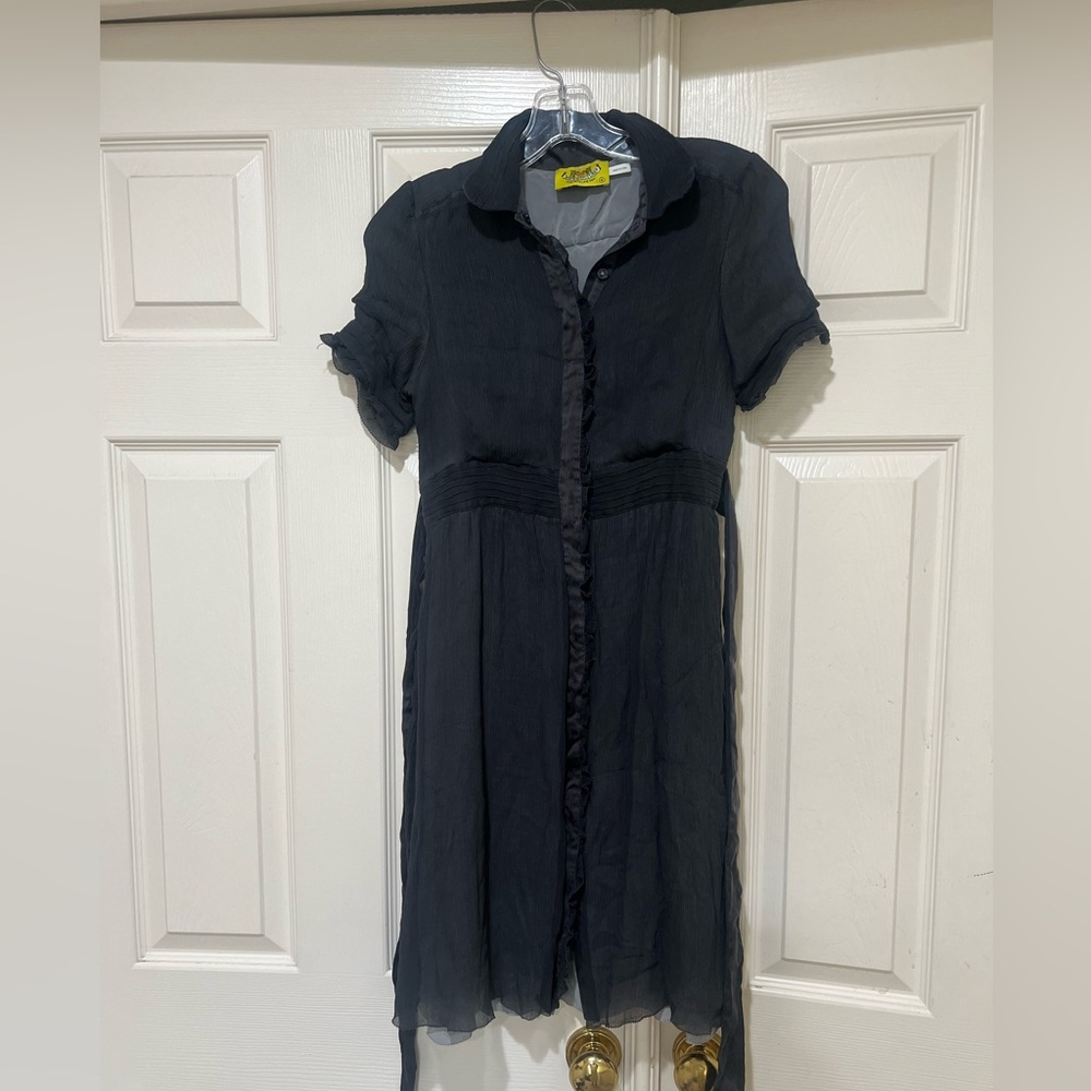 Vintage Juicy Couture Black Silk Coquette Midi Lined Ruffled Belted Dress Size 4